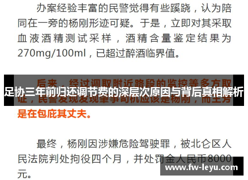 足协三年前归还调节费的深层次原因与背后真相解析